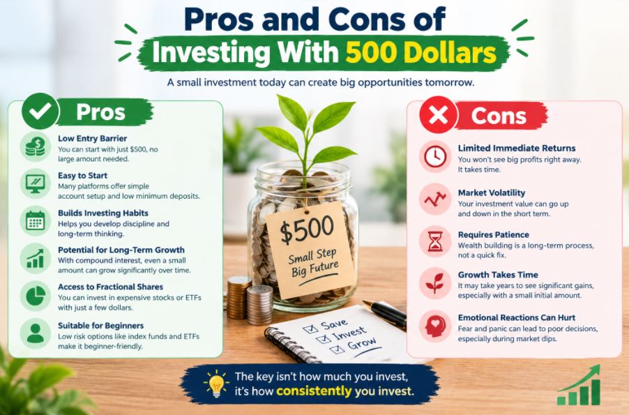 Pros and Cons of Investing With 500 Dollars