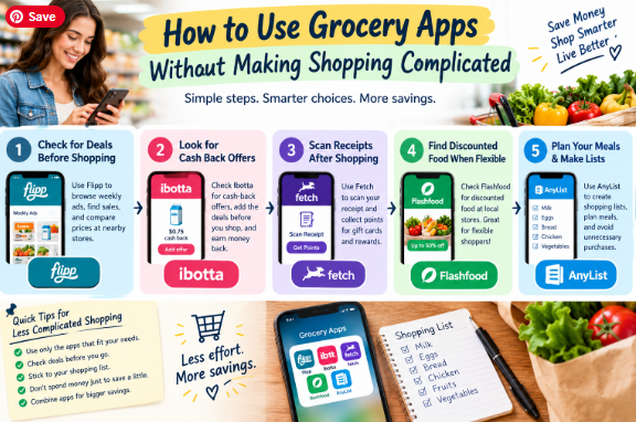 How to use grocery apps to save money with Flipp, Ibotta, Fetch, Flashfood, and AnyList for deals, cash back, rewards, discounts, and meal planning